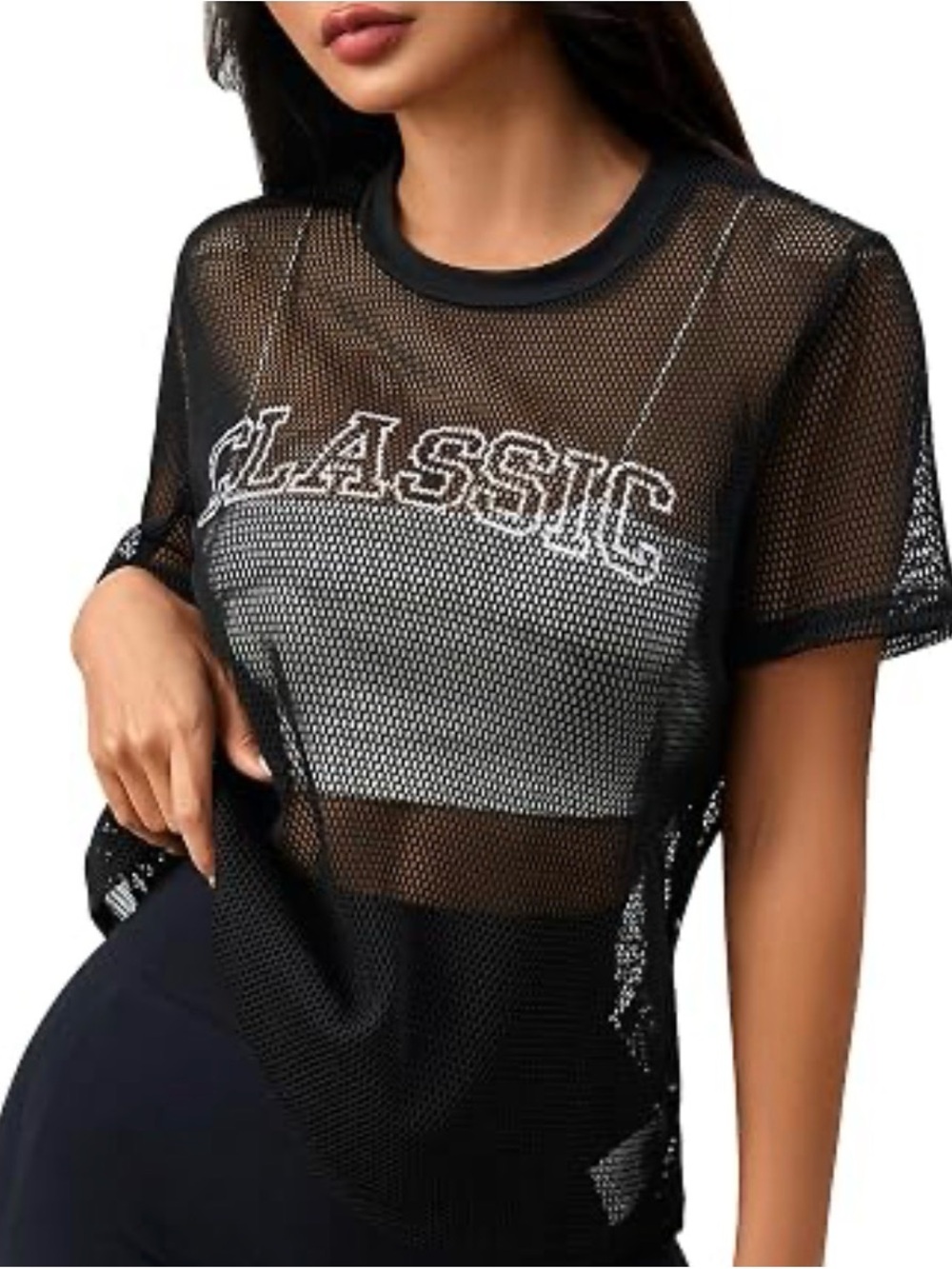 Classic Black Mesh Short Sleeve Top
